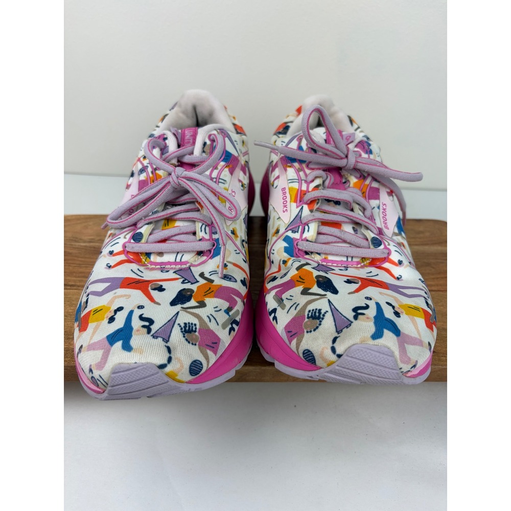 Brooks Adrenaline GTS 21 Size 10 White Pink Empower Unity Graphic Running Shoes - Picture 2 of 12